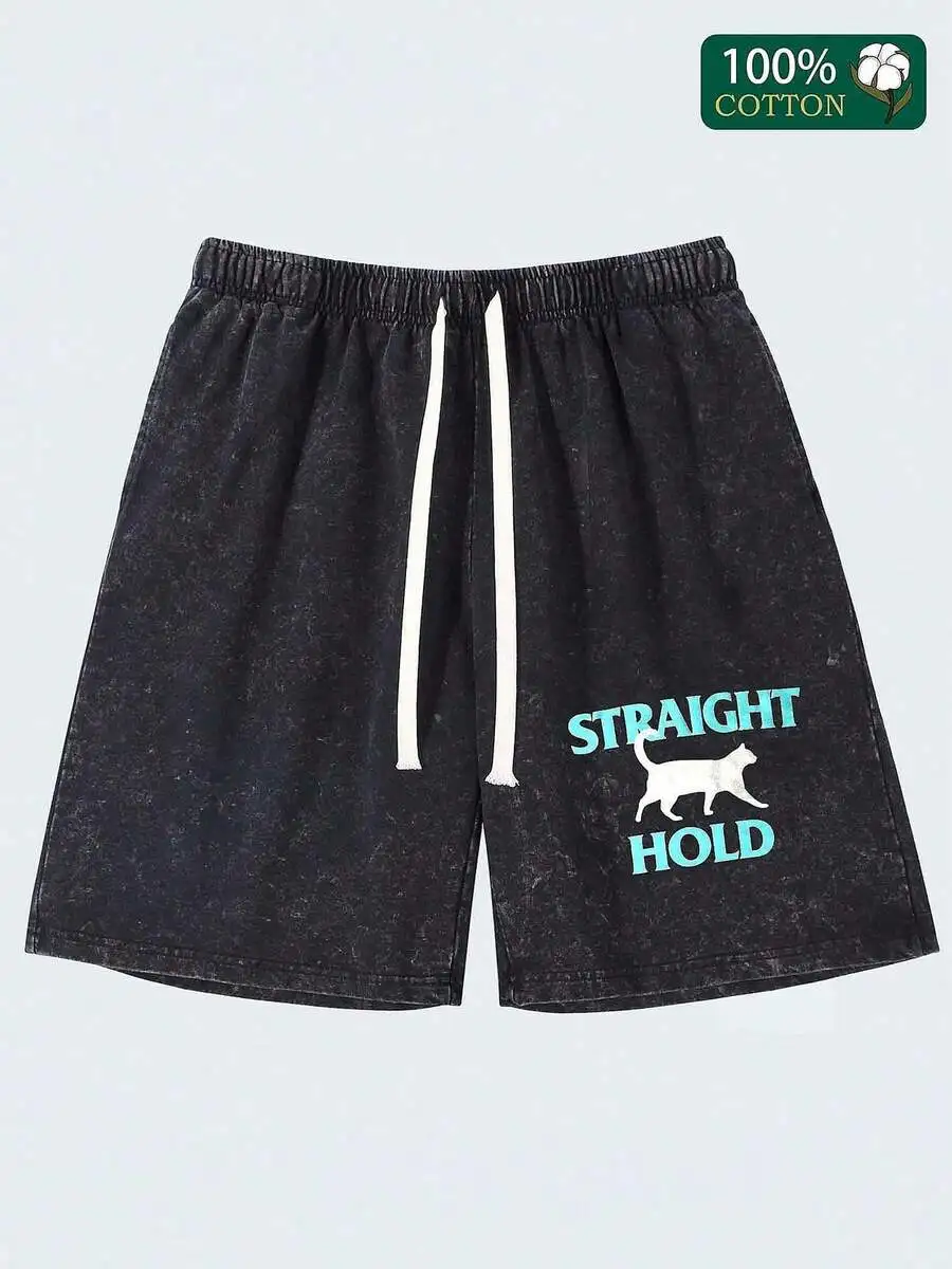 Mens Washed Cotton Casual Shorts With Cat Print And Drawstring Waist
Mens Washed Cotton Casual Shorts With Cat Print And Drawstring Waist