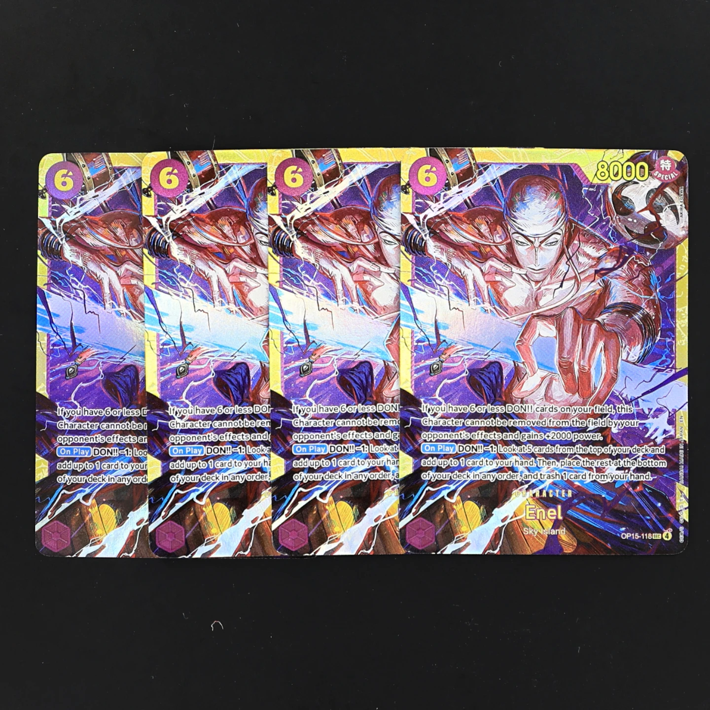 OP15-118 Enel SEC One Piece TCG OPCG English Play set 6 Cost Yellow Enel Textured Foil Card Anime Collectible Cards
OP15-118 Enel SEC One Piece TCG OPCG English Play set 6 Cost Yellow Enel Textured Foil Card Anime Collectible Cards