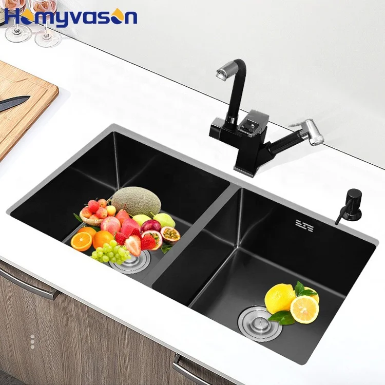 Premium 2 Double Bowl 304 Stainless Steel Sink Above Counter Nano Black Pull Out Faucet Kitchen Sink
Premium 2 Double Bowl 304 Stainless Steel Sink Above Counter Nano Black Pull Out Faucet Kitchen Sink