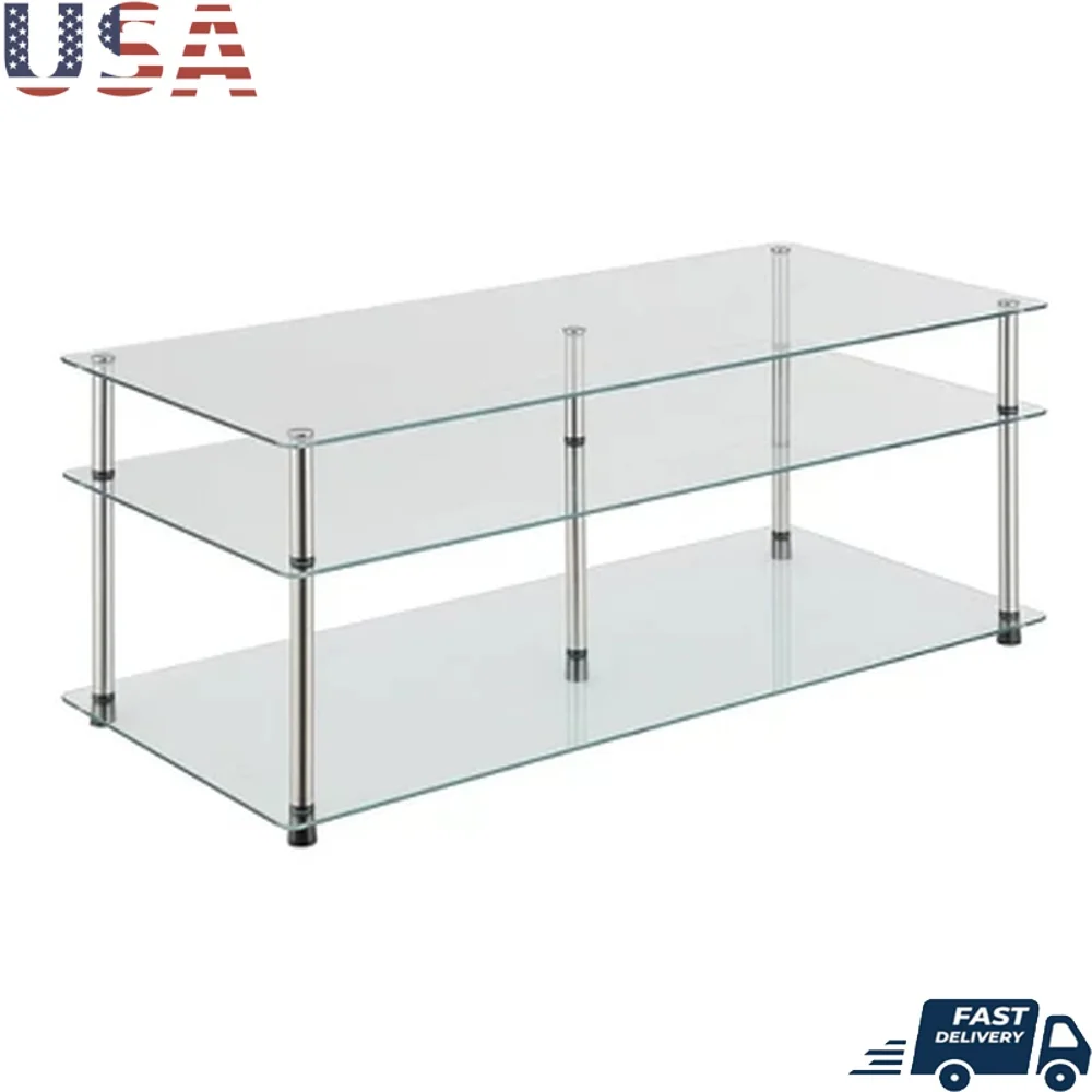 Modern 3 Tier Glass Coffee Table Clear Tempered Glass Shelves Stainless Steel Frame No Tools Assembly Decorative Display 40in W
Modern 3 Tier Glass Coffee Table Clear Tempered Glass Shelves Stainless Steel Frame No Tools Assembly Decorative Display 40in W