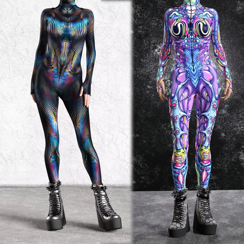 Women 3d Printing Punk Colorful Bodysuit Jumpsuit Halloween Festival Party Stage Role Playing Performance Costume Set
Women 3d Printing Punk Colorful Bodysuit Jumpsuit Halloween Festival Party Stage Role Playing Performance Costume Set