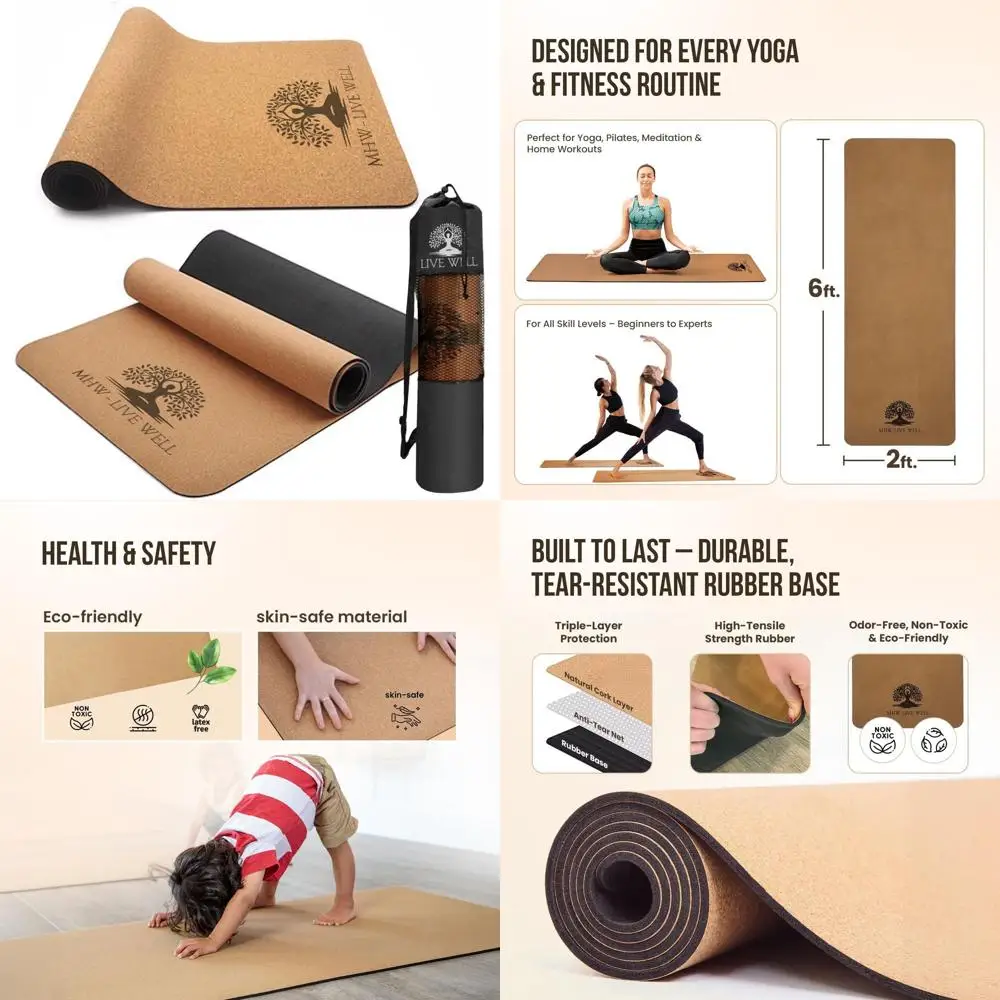 Eco-Friendly 6mm Thick Cork & TPE Yoga Mat with Carry Strap - 72x24 Large for Home Gym Workouts
Eco-Friendly 6mm Thick Cork & TPE Yoga Mat with Carry Strap - 72x24 Large for Home Gym Workouts