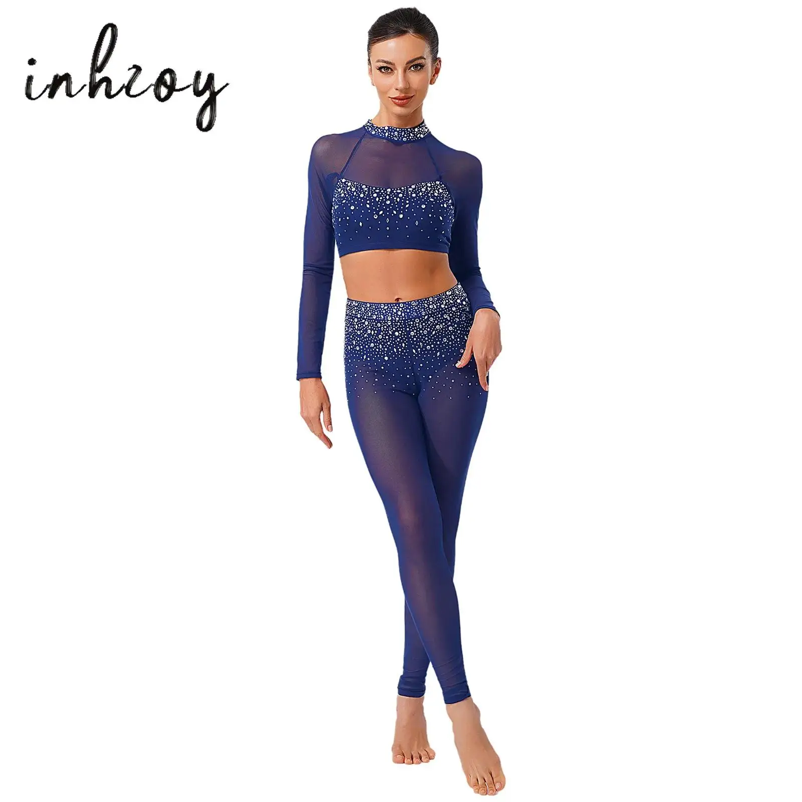Womens Gymnastics Workout Dance Outfits Long Sleeve Mesh Patchwork Crop Top+Built-in Briefs Leggings Tights for Latin Dancewear
Womens Gymnastics Workout Dance Outfits Long Sleeve Mesh Patchwork Crop Top+Built-in Briefs Leggings Tights for Latin Dancewear