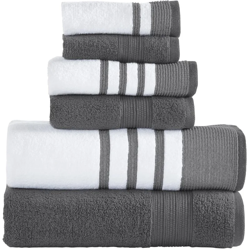 6 Piece Set, 2 Bath Towels, 2 Hand Towels, 2 Washcloths, Quick Dry White/Contrast Reinhart Coal
6 Piece Set, 2 Bath Towels, 2 Hand Towels, 2 Washcloths, Quick Dry White/Contrast Reinhart Coal