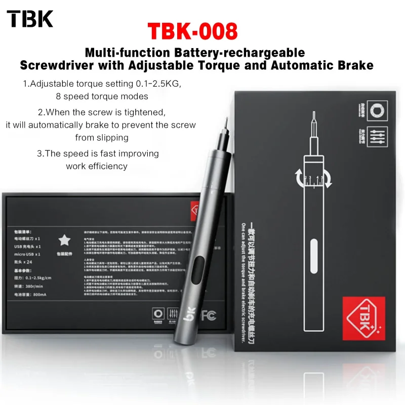 TBK 008 Electric Screwdriver Set with Adjustable Speed Rechargeable Battery 24 Precision Bits for Mobile Phone Disassembly Tools
TBK 008 Electric Screwdriver Set with Adjustable Speed Rechargeable Battery 24 Precision Bits for Mobile Phone Disassembly Tools