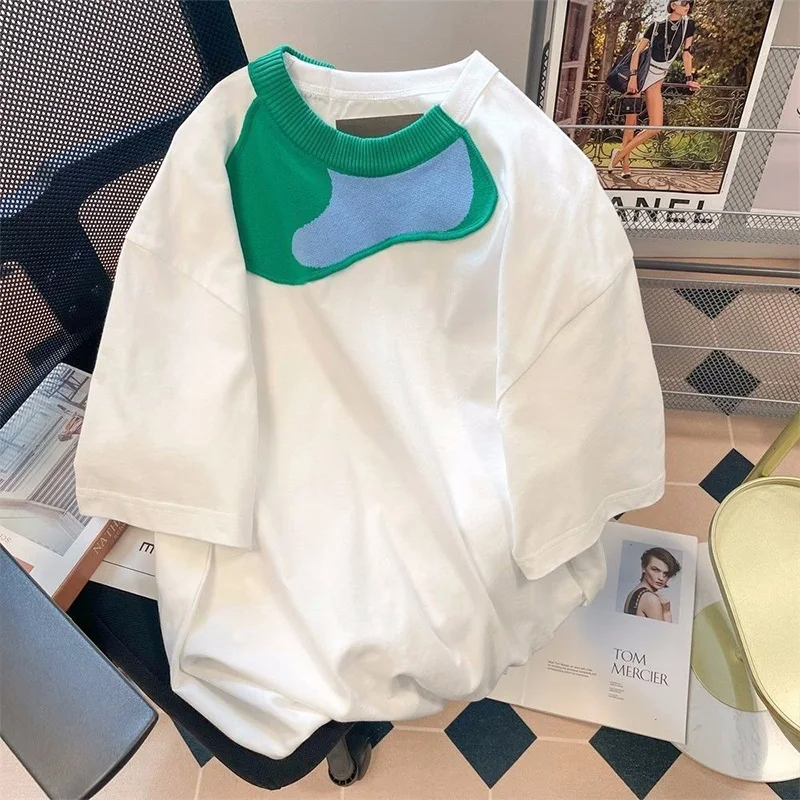 Summer Fashion Patchwork Pure Cotton T-Shirt Women New Loose Casual Short Sleeve Tops Vintage O-neck Cartoon Pullovers
Summer Fashion Patchwork Pure Cotton T-Shirt Women New Loose Casual Short Sleeve Tops Vintage O-neck Cartoon Pullovers