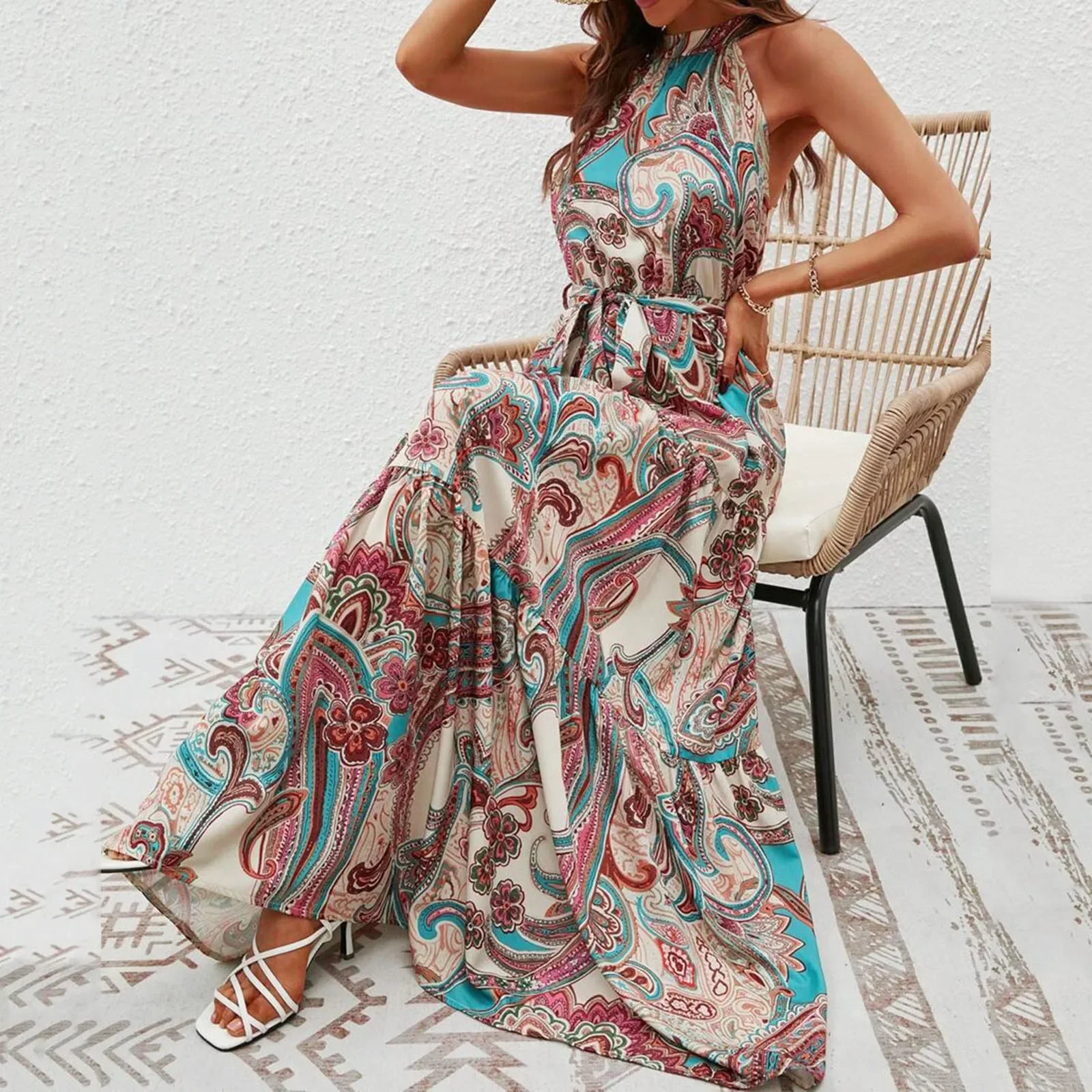 Summer Long Dress Floral Printing Robe Casual Hanging Neck Off-shoulder Swing Dress 2024 Women's Large Summer Elegant Vestido
Summer Long Dress Floral Printing Robe Casual Hanging Neck Off-shoulder Swing Dress 2024 Women's Large Summer Elegant Vestido