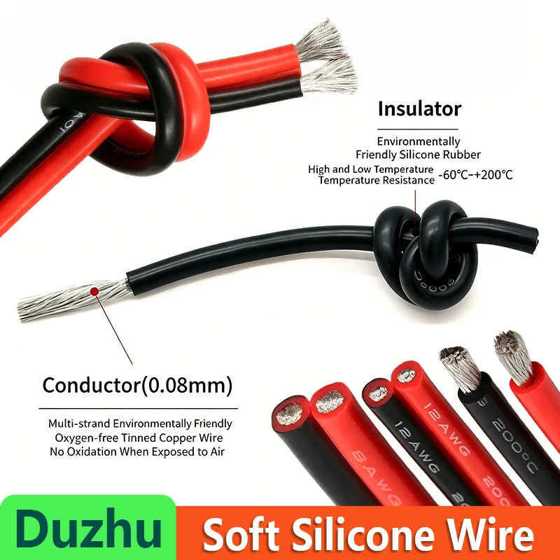 Soft Silicone Wire 1&2Pin 1-10M Tinned Copper 8-30AWG Red Black High Temperature Resistant Car Battery Automotive Electrical Cab
Soft Silicone Wire 1&2Pin 1-10M Tinned Copper 8-30AWG Red Black High Temperature Resistant Car Battery Automotive Electrical Cab
