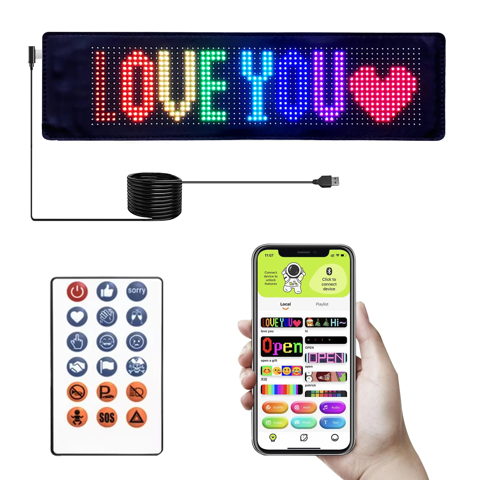 Scrolling Bright LED Advertising Sign Flexible USB 5V LED Car Sign Bluetooth App DIY Matrix Panel for Car Wedding Party Festival
Scrolling Bright LED Advertising Sign Flexible USB 5V LED Car Sign Bluetooth App DIY Matrix Panel for Car Wedding Party Festival