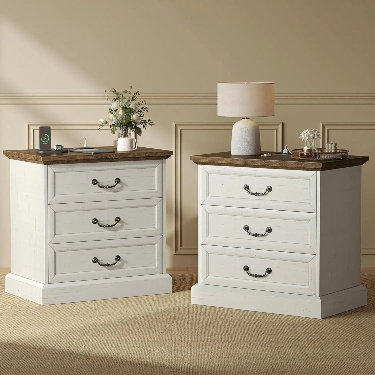 Huuger Nightstand with Charging Station, 3 Drawer Night Stand Set of 2, 22 Inch Wider Side Table with Storage, Farmhouse Nightst
Huuger Nightstand with Charging Station, 3 Drawer Night Stand Set of 2, 22 Inch Wider Side Table with Storage, Farmhouse Nightst