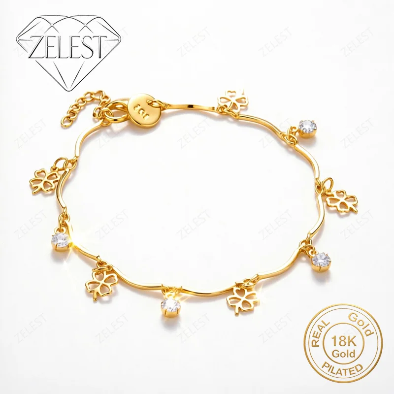 925 Sterling Silver 18K Gold Plated 8 Inch Beautiful Four Leaf Clover Zircon Bracelet Women's Wedding Party Jewelry
925 Sterling Silver 18K Gold Plated 8 Inch Beautiful Four Leaf Clover Zircon Bracelet Women's Wedding Party Jewelry