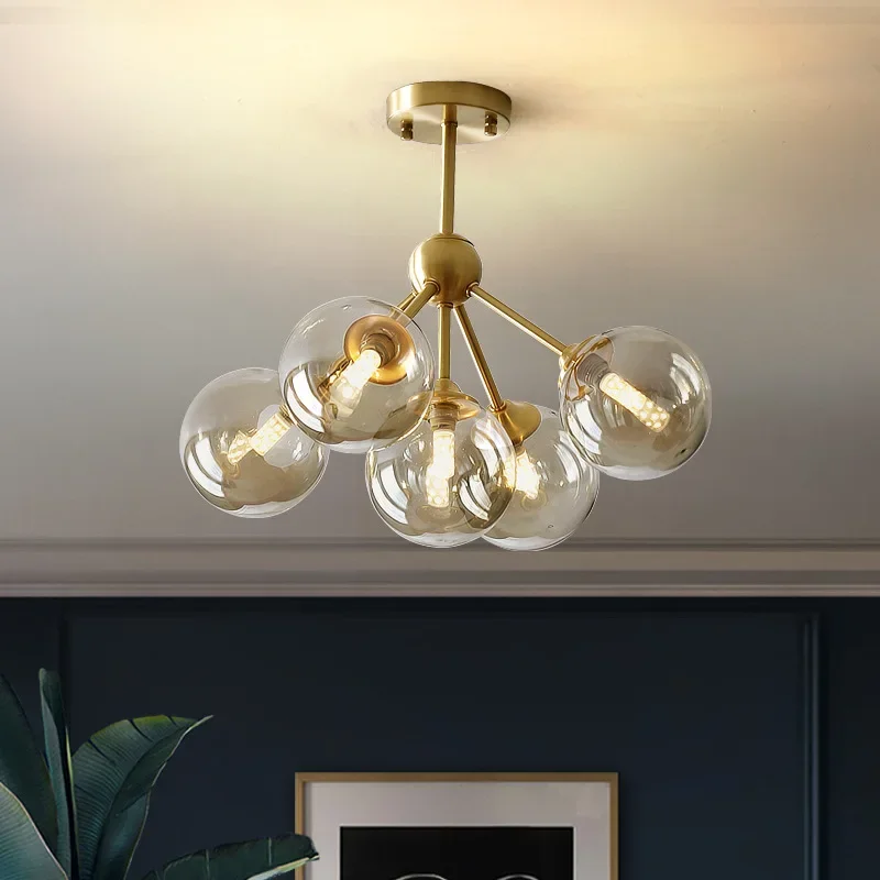 Modern copper LED chandelier dining room glass lighting bedroom cognac glass ball restaurant Nordic living room hanging lamp
Modern copper LED chandelier dining room glass lighting bedroom cognac glass ball restaurant Nordic living room hanging lamp