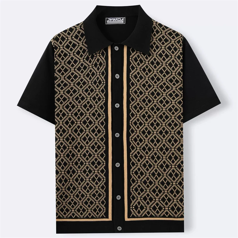 Стильные трикотажные жаккардовые рубашки для мужчин с коротким рукавом, свободный крой, летние высококачественные вискозы, 100% повседневные эластичные рубашки De Hombre 
Стильные трикотажные жаккардовые рубашки для мужчин с коротким рукавом, свободный крой, летние высококачественные вискозы, 100% повседневные эластичные рубашки De Hombre