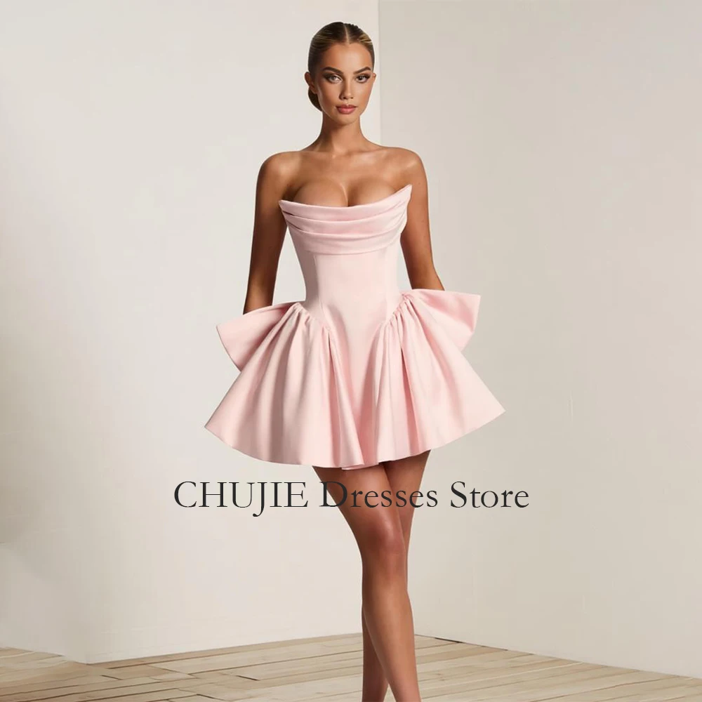 Strapless Homecoming Dresses Girl's Cocktail Dress With Bow Satin A Line Wedding Evening Gown Vestido de Graduación Customized
Strapless Homecoming Dresses Girl's Cocktail Dress With Bow Satin A Line Wedding Evening Gown Vestido de Graduación Customized