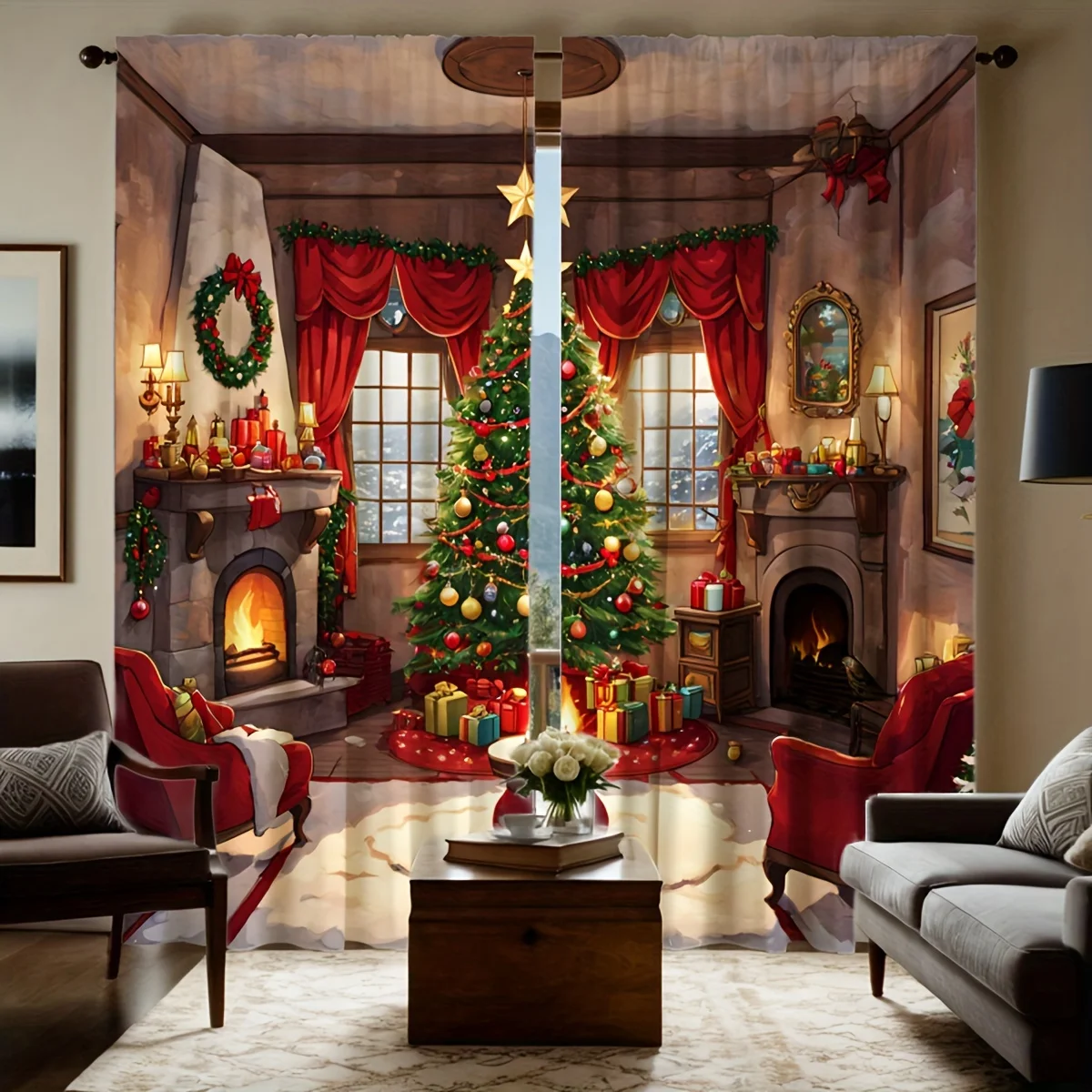Christmas Tree Fireplace Curtains 2pcs, HD Digital Print Red Scene Star Topper Rod Pocket for Living Room Bedroom Decor
Christmas Tree Fireplace Curtains 2pcs, HD Digital Print Red Scene Star Topper Rod Pocket for Living Room Bedroom Decor