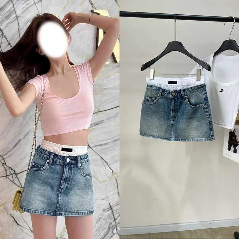 Spring Summer High Waist ort Denim Skirt Women's Sle Letter Embroidery Illusional Slimming White Banded Waist Skirt
Spring Summer High Waist ort Denim Skirt Women's Sle Letter Embroidery Illusional Slimming White Banded Waist Skirt