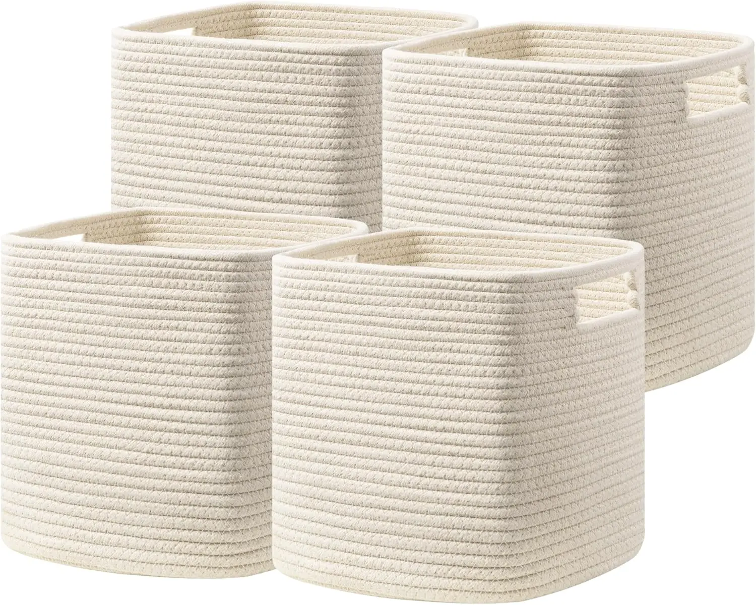 Set of 4 Cotton Rope Storage Cubes, 13x13x13 Inches, Woven Basket with Handles for Organizing Toys, Books, Shelves in Beige
Set of 4 Cotton Rope Storage Cubes, 13x13x13 Inches, Woven Basket with Handles for Organizing Toys, Books, Shelves in Beige