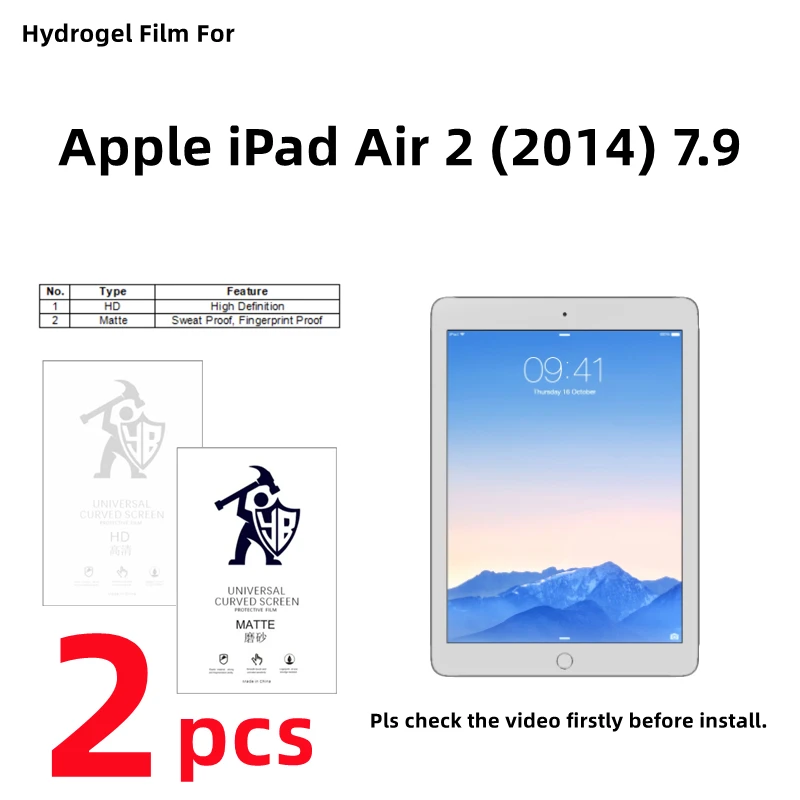 2pcs HD Hydrogel Film For Apple iPad Air2 2014 Matte Screen Protector For iPad Air 2 (2014) 9.7 inches Clear/Frosted Full Cover
2pcs HD Hydrogel Film For Apple iPad Air2 2014 Matte Screen Protector For iPad Air 2 (2014) 9.7 inches Clear/Frosted Full Cover