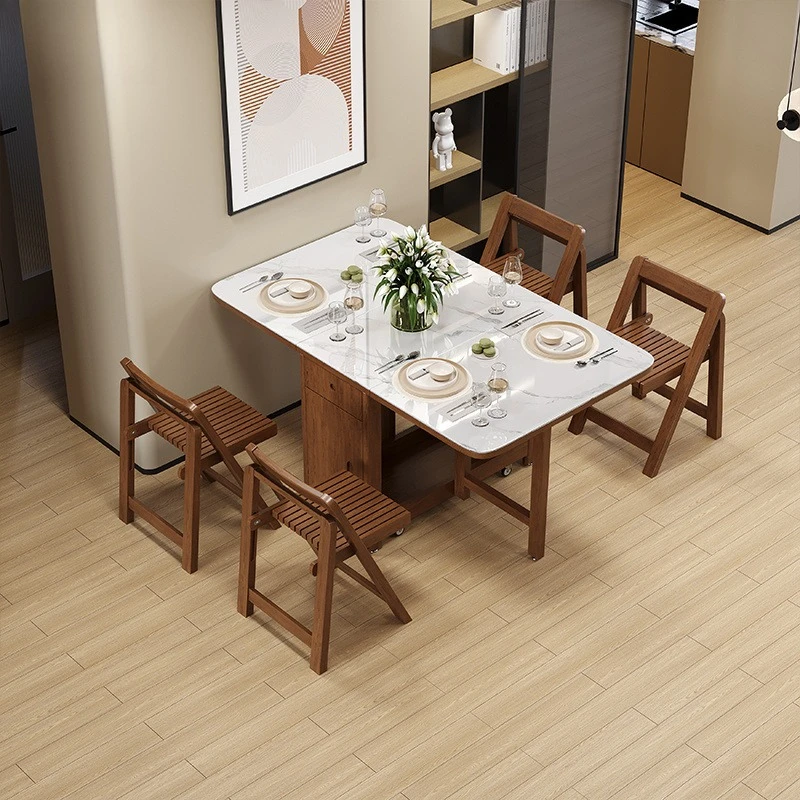 Household dining table Nordic dining table and chair combination solid wood rock slab folding dining table Small apartment
Household dining table Nordic dining table and chair combination solid wood rock slab folding dining table Small apartment