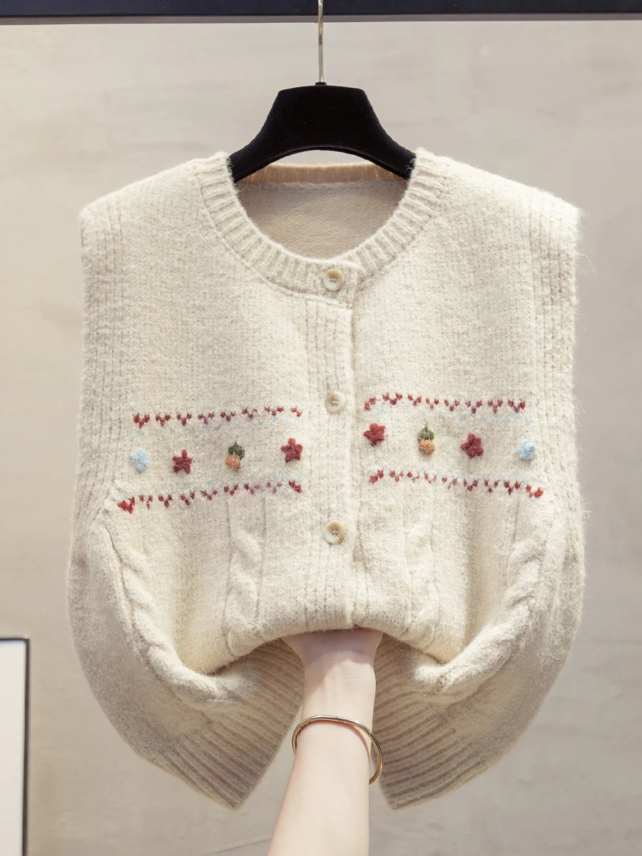 Handmade round Ne Knitted Vest Women's Loose Outerwear Sweater oulder Pad Spring Autumn New Sle Commute Floral Embroidery
Handmade round Ne Knitted Vest Women's Loose Outerwear Sweater oulder Pad Spring Autumn New Sle Commute Floral Embroidery