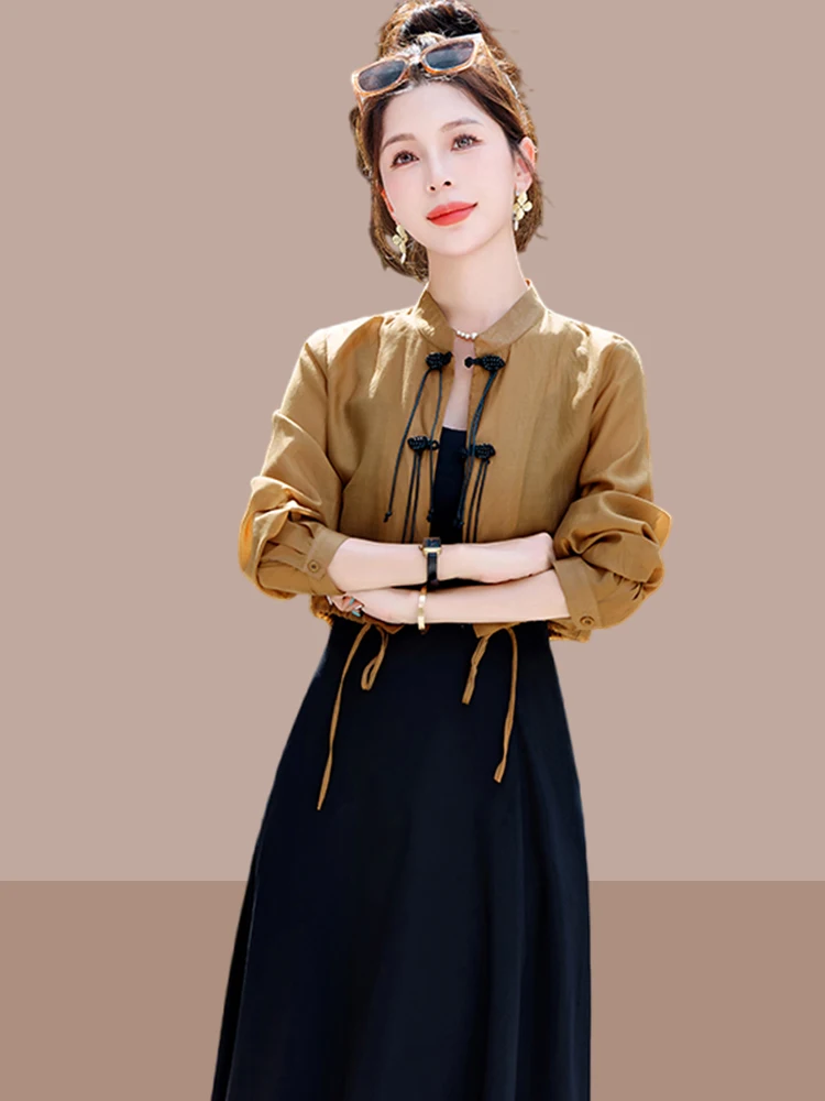 Chic Traditional Chinese Style Women's Spring Autumn Set with Button Sun Protection Shirt And Strap Dress Two Piece Suit
Chic Traditional Chinese Style Women's Spring Autumn Set with Button Sun Protection Shirt And Strap Dress Two Piece Suit