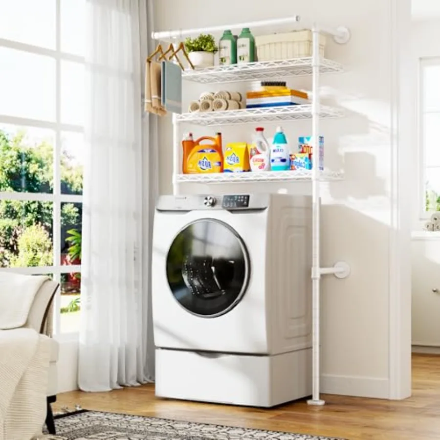 U17 Wall-Mounted Over The Washer Dryer Shelves Without Moving Machines Laundry Room Rack with Adjustable Shelves and Hanger Rod
U17 Wall-Mounted Over The Washer Dryer Shelves Without Moving Machines Laundry Room Rack with Adjustable Shelves and Hanger Rod