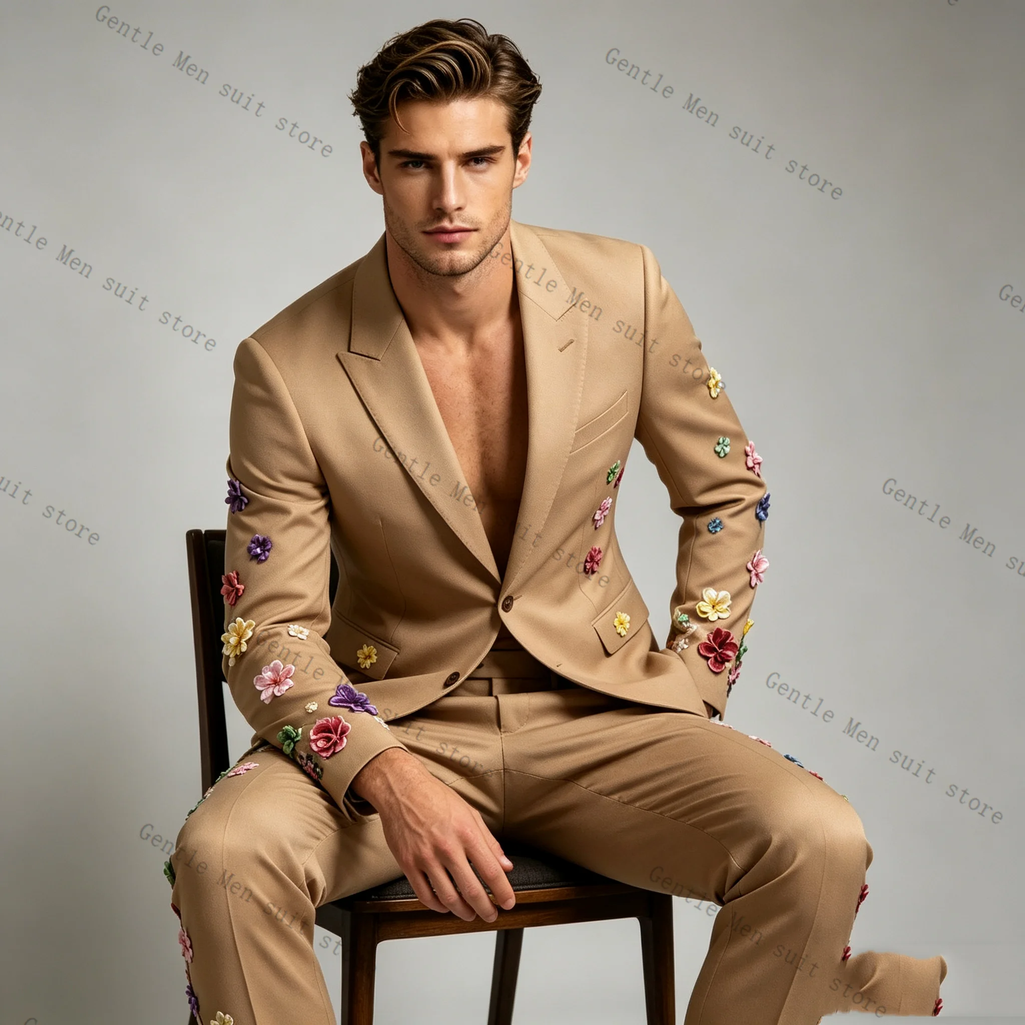 Khaki Spring Men Suit Set 2 Pcs Blazer+Pants Trousers 3D Flower Wedding Tuxedos Formal Office Business Jacket Coat Customized
Khaki Spring Men Suit Set 2 Pcs Blazer+Pants Trousers 3D Flower Wedding Tuxedos Formal Office Business Jacket Coat Customized