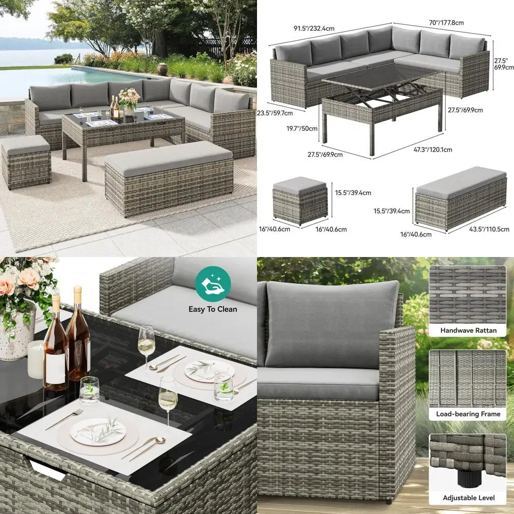 9-Piece All-Weather Wicker Outdoor Sectional Sofa Set with Lighted Top Coffee Table and Ottoman, Ideal for Patio, Deck, or Backy
9-Piece All-Weather Wicker Outdoor Sectional Sofa Set with Lighted Top Coffee Table and Ottoman, Ideal for Patio, Deck, or Backy