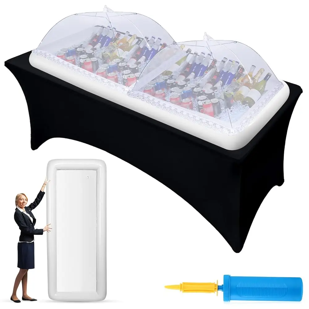 4 Pcs Large Inflatable Serving Bar Kit Ludes 72 X 30 X 5'' Ice Tray, 2 Pcs Mesh Food Covers And Inflator, Cooler With Drain
4 Pcs Large Inflatable Serving Bar Kit Ludes 72 X 30 X 5'' Ice Tray, 2 Pcs Mesh Food Covers And Inflator, Cooler With Drain