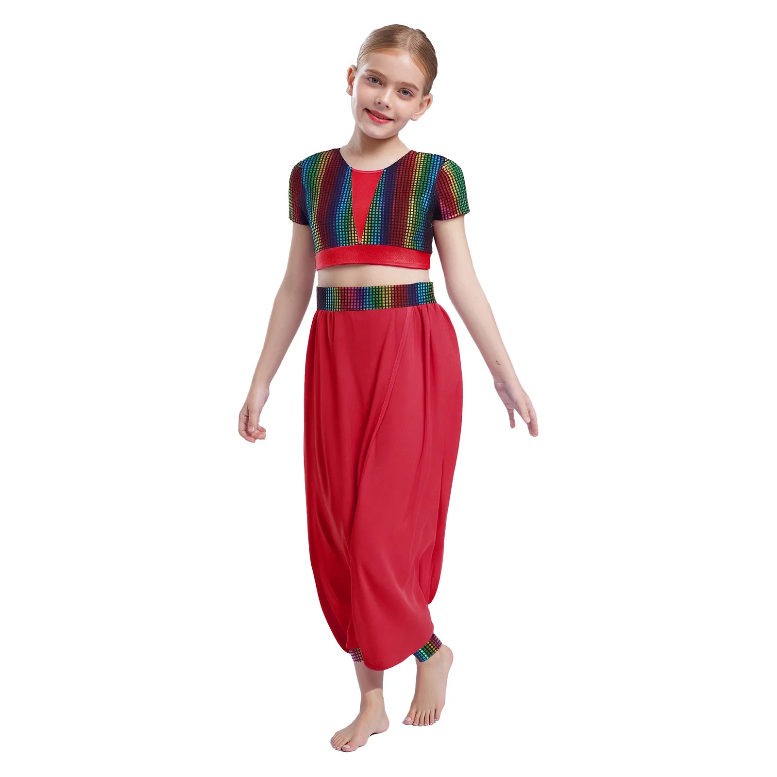 Kids Girls Lightweight Jazz Dancewear Set Stylish Metallic Accents Crop Tops with Elastic Waistband Pants Dance Stage Wear
Kids Girls Lightweight Jazz Dancewear Set Stylish Metallic Accents Crop Tops with Elastic Waistband Pants Dance Stage Wear