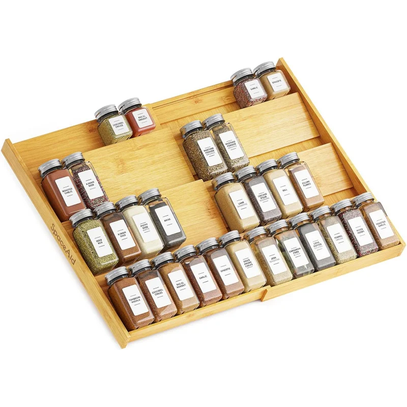 Expandable 4-Tier Bamboo Spice Drawer Organizer 12"-23" Wide for 3" Deep Drawer Kitchen Cabinet (Jars Not Included)
Expandable 4-Tier Bamboo Spice Drawer Organizer 12"-23" Wide for 3" Deep Drawer Kitchen Cabinet (Jars Not Included)