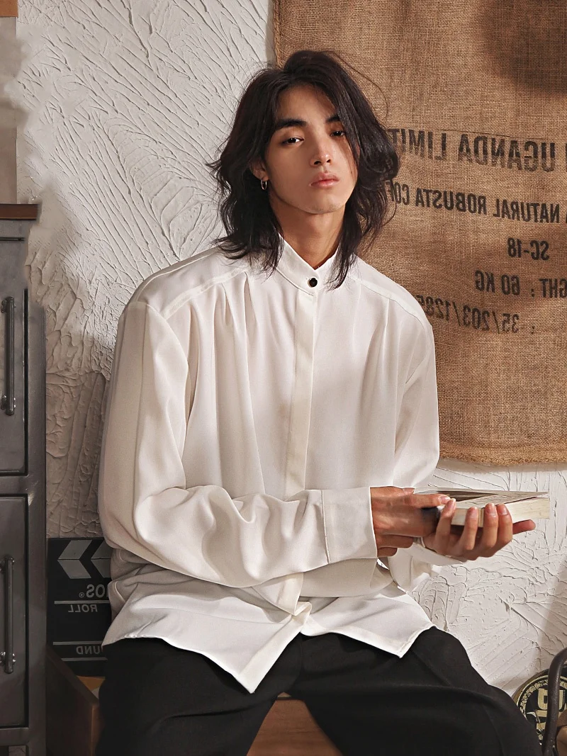 Loose Fit Casual Chinese Sle irt Men's Pure Color Drapey Small Stand Collar Anti-Wrinkle Spring Autumn Season Outerwear
Loose Fit Casual Chinese Sle irt Men's Pure Color Drapey Small Stand Collar Anti-Wrinkle Spring Autumn Season Outerwear