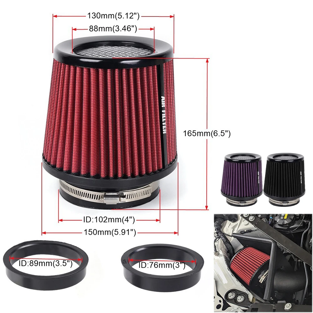 76/89/102mm Universal Car High Flow Cold Air Intake Cone Filter Washable Clamp-On Replacement Air Cleaner Car Modified Accessory
76/89/102mm Universal Car High Flow Cold Air Intake Cone Filter Washable Clamp-On Replacement Air Cleaner Car Modified Accessory