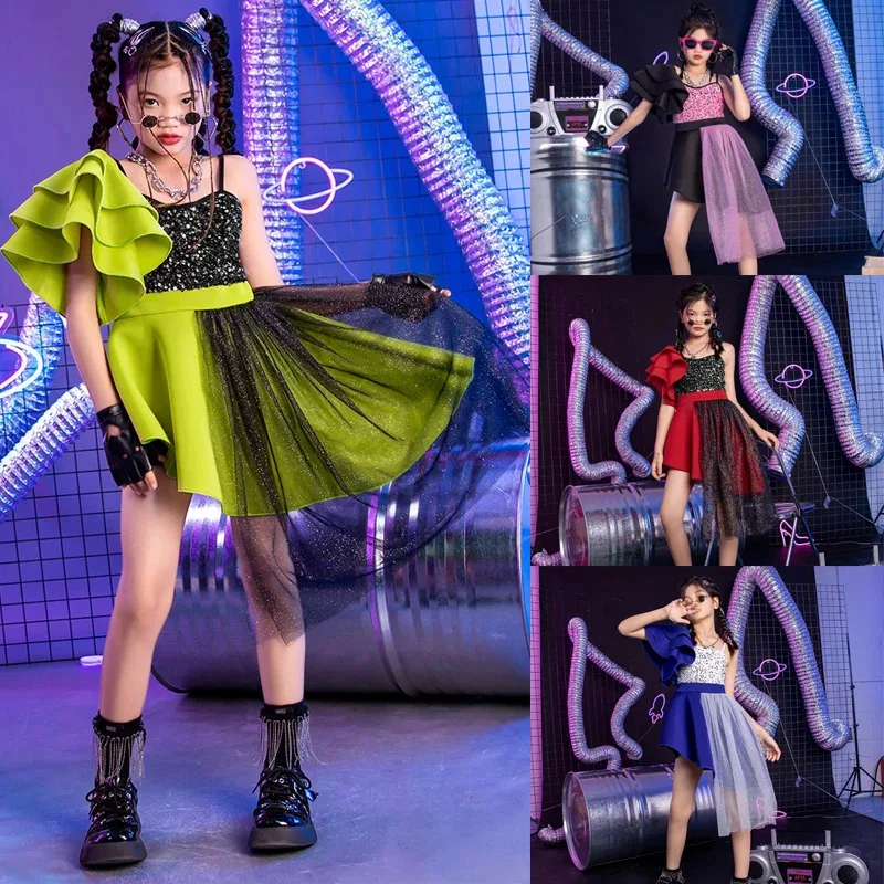 4 Colors K-pop Stage Outfit Girls Irregular Sequins Dress Jazz Dance Costumes Street Wear Kids Hip Hop Dance Clothes XS6575
4 Colors K-pop Stage Outfit Girls Irregular Sequins Dress Jazz Dance Costumes Street Wear Kids Hip Hop Dance Clothes XS6575