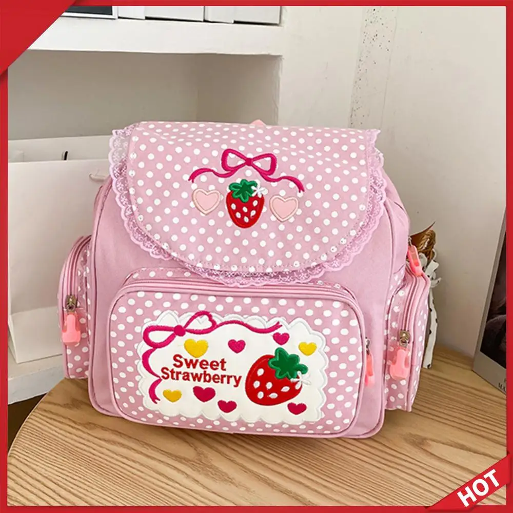 Kawaii Bookbag Cute Strawberry Embroidery Mochila Dots Multi-Pocket Nylon Fashion College for Teenager Girl
Kawaii Bookbag Cute Strawberry Embroidery Mochila Dots Multi-Pocket Nylon Fashion College for Teenager Girl