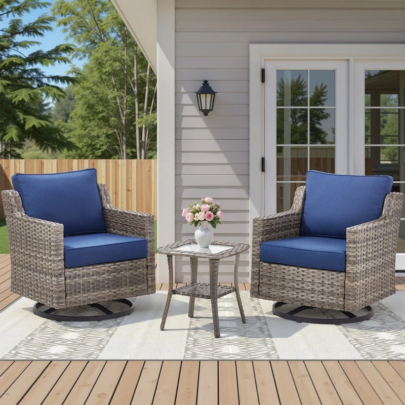 Swivel Outdoor Chairs Set of 2 with Glass Top Side Table, Gray Wicker Patio Furniture for Porch Deck Poolside Yard
Swivel Outdoor Chairs Set of 2 with Glass Top Side Table, Gray Wicker Patio Furniture for Porch Deck Poolside Yard