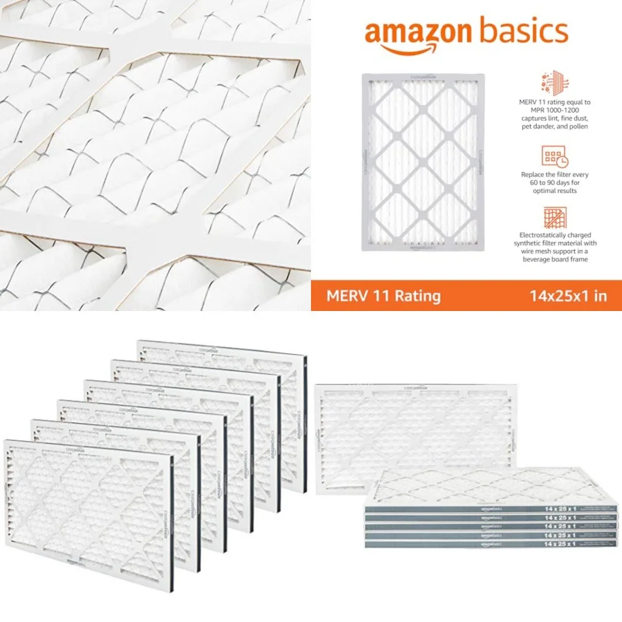 Air Filter, AC Furnace Filters, Allergy Control, Removes Dust and Lint, Electrostatic, 6-Pack Actual Size: 13.75 x 24.75 x 0.75
Air Filter, AC Furnace Filters, Allergy Control, Removes Dust and Lint, Electrostatic, 6-Pack Actual Size: 13.75 x 24.75 x 0.75