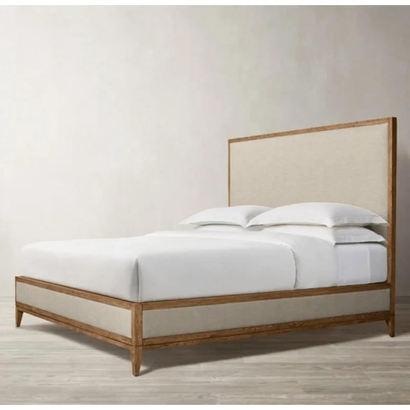 Italian minimalist solid wood bed French country retro linen bed
Italian minimalist solid wood bed French country retro linen bed