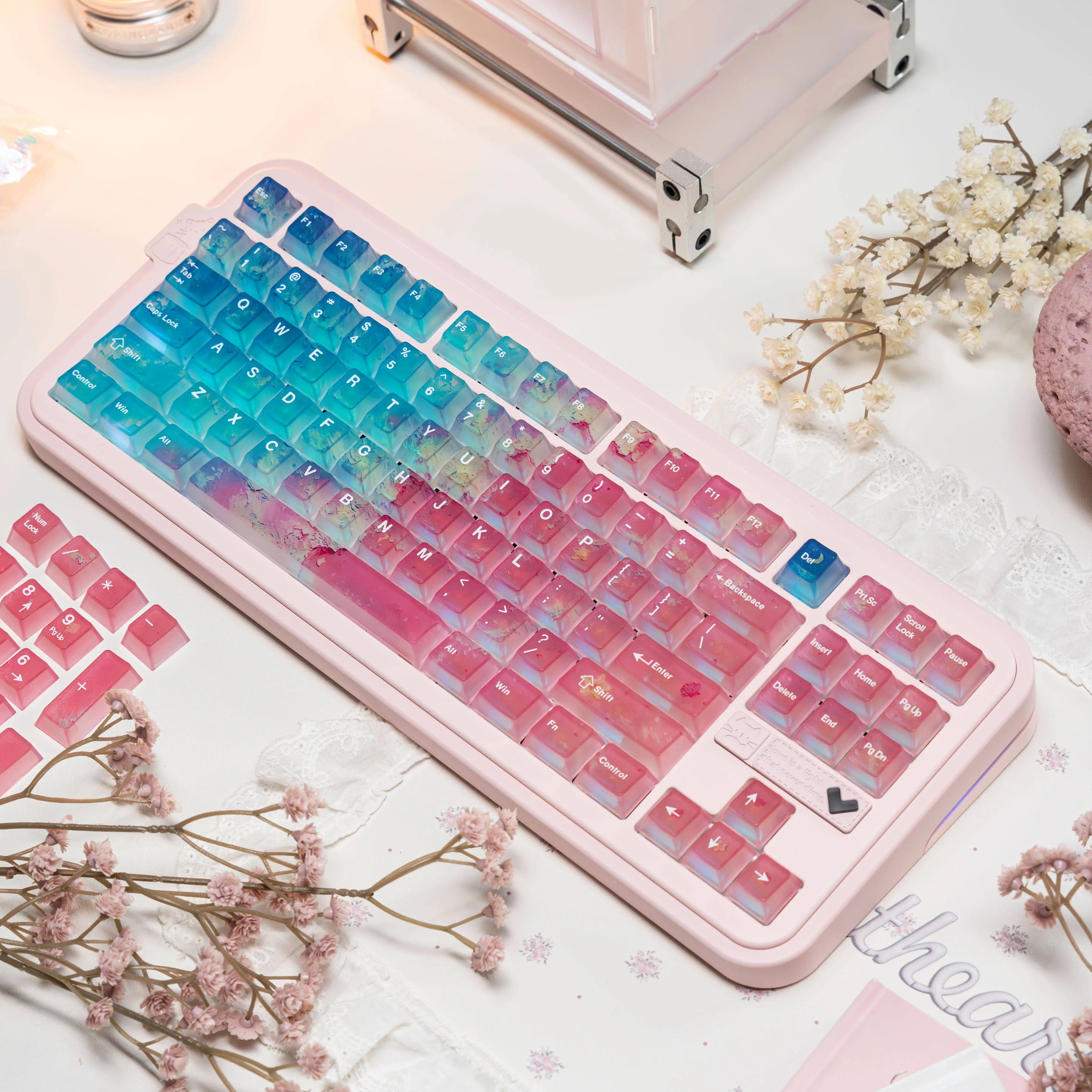 Pink Ocean Keycaps 119 Keys Fog Translucent Original Highly Adapted to Mechanical Keyboard Keycaps