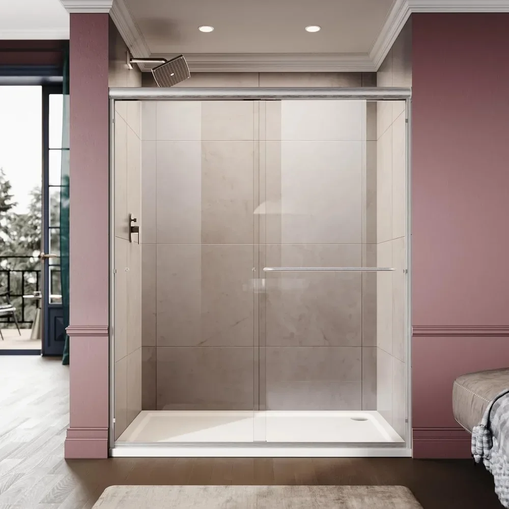 Shower Door 58.5-60" W X 72" H, Semi-Frameless Bypass Sliding Shower Doors, 1/4" Clear Glass, Brushed Nickel Finish
Shower Door 58.5-60" W X 72" H, Semi-Frameless Bypass Sliding Shower Doors, 1/4" Clear Glass, Brushed Nickel Finish