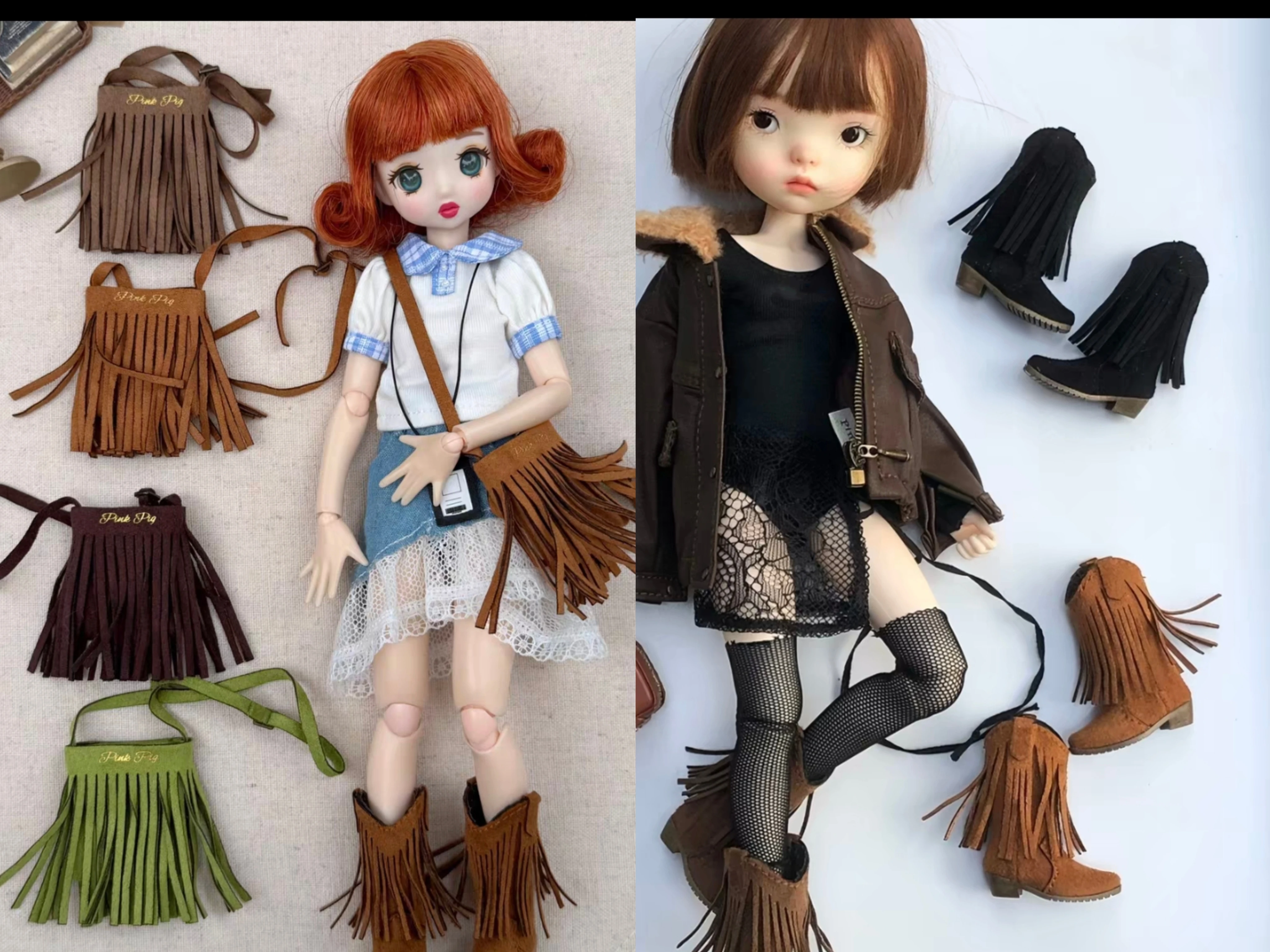Dula Doll Handmade Retro fringed boots and bags for Blythe ob24 ob22 Momoko Landoudou Landazz Doll
Dula Doll Handmade Retro fringed boots and bags for Blythe ob24 ob22 Momoko Landoudou Landazz Doll
