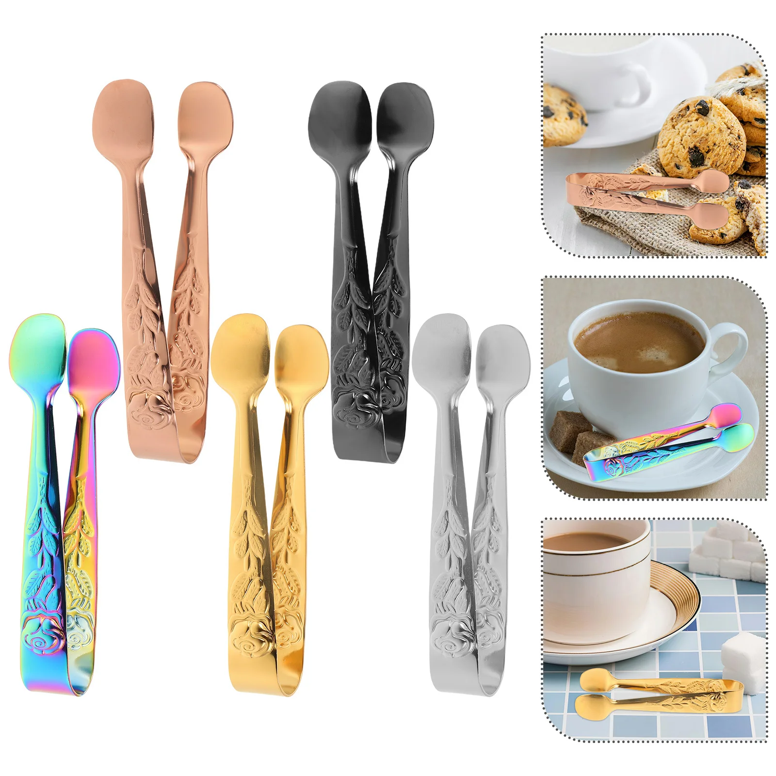 5Pcs Stainless Steel Mini Ice Tongs Rose Pattern Food Serving Tongs Sugar Cube Snack Appetizers Wedding Coffee Tea Party
5Pcs Stainless Steel Mini Ice Tongs Rose Pattern Food Serving Tongs Sugar Cube Snack Appetizers Wedding Coffee Tea Party