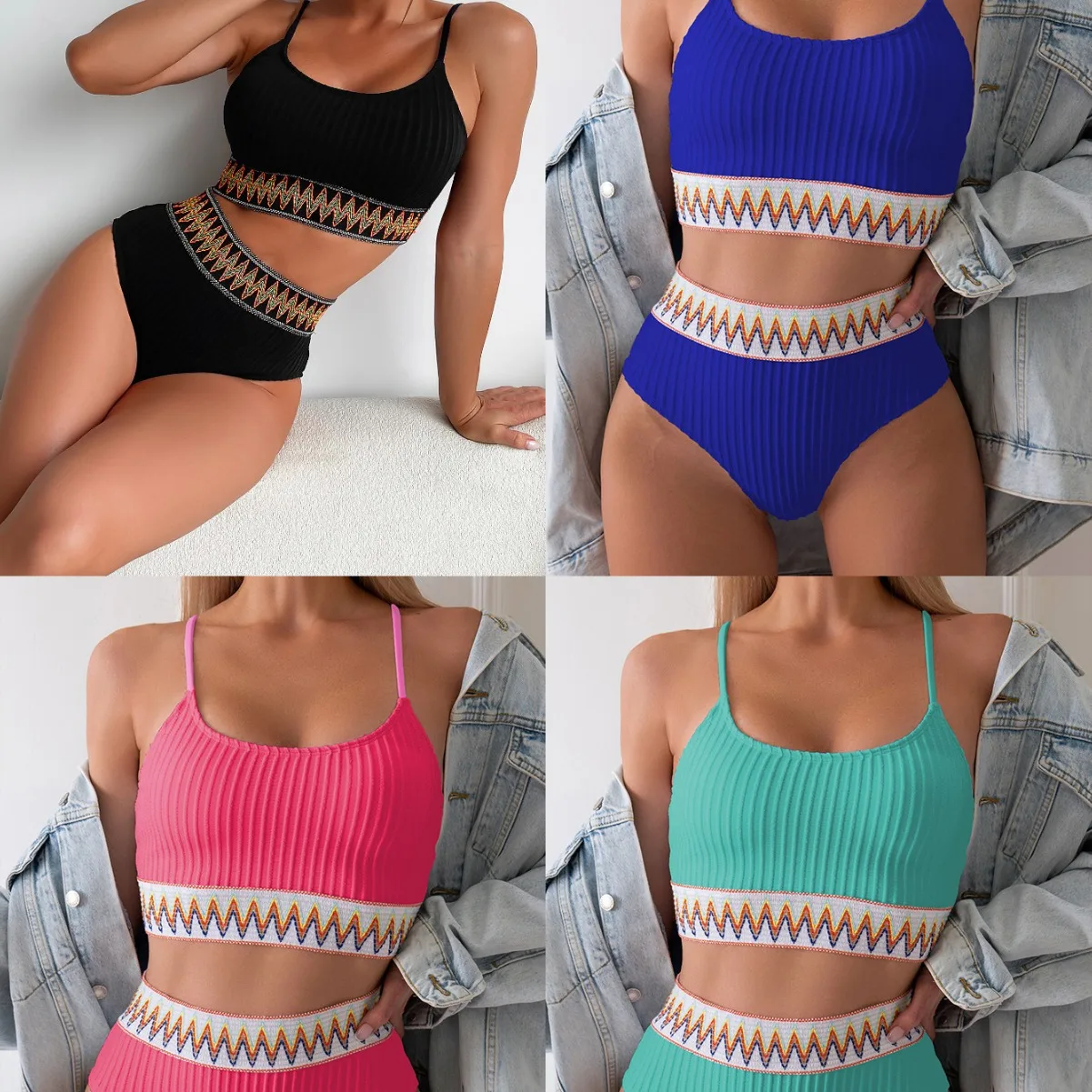 2 Pc/set Women Bikini Set Ribbed High Waisted Bathing Suit Sexy Backless Bikini Split Swimsuit for Female
2 Pc/set Women Bikini Set Ribbed High Waisted Bathing Suit Sexy Backless Bikini Split Swimsuit for Female