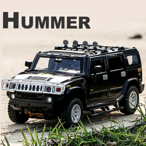 HUMMER H2 modelo de carro de liga, Metal veículos off-road, simulação som e luz coleção, presentes infantis, Diecasts, 1:24