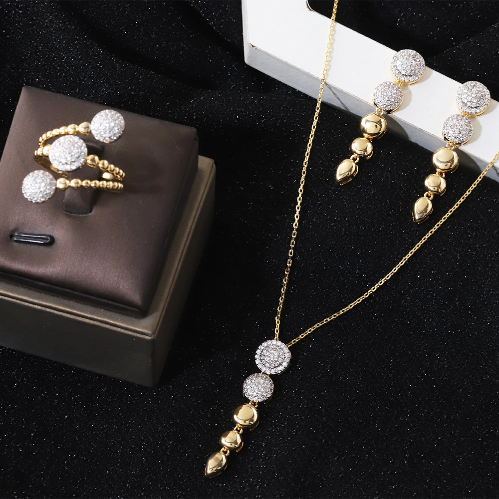 Geometric Zircon Two-Color Electroplated White Contrasting Color Earrings Rings and Necklaces Set Exquisite High-End Jewelry
Geometric Zircon Two-Color Electroplated White Contrasting Color Earrings Rings and Necklaces Set Exquisite High-End Jewelry