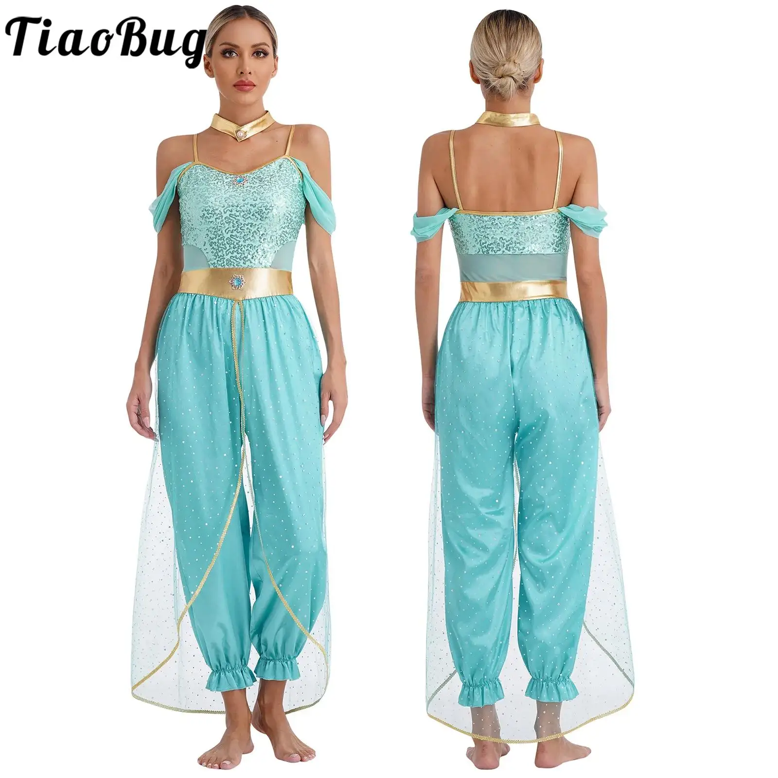 Womens Belly Dance Costume Sleeveless Shiny Sequin Gems Adorned Arabian Princess Romper Jumpsuit Halloween Dress Up Costumes
Womens Belly Dance Costume Sleeveless Shiny Sequin Gems Adorned Arabian Princess Romper Jumpsuit Halloween Dress Up Costumes