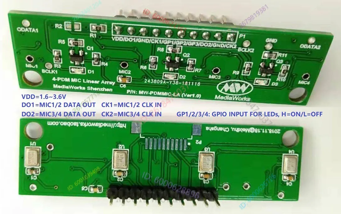 PDM digital silicon microphone linear array board MEMS PDM-MIC ARRAY
PDM digital silicon microphone linear array board MEMS PDM-MIC ARRAY