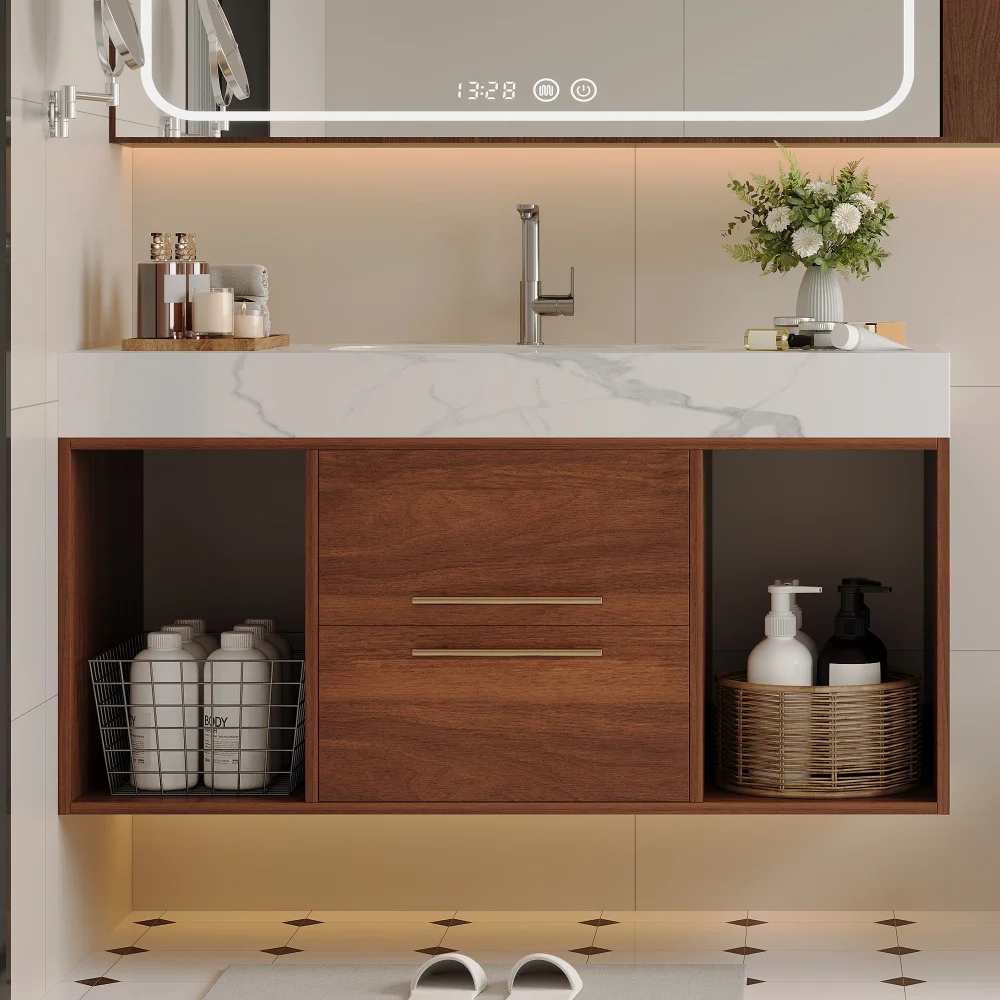 Wall Mounted Bathroom Vanity Cabinet Floating with Ceramic Sink White Slate Top 2 Soft Close Drawers 39.4'' Home Furniture
Wall Mounted Bathroom Vanity Cabinet Floating with Ceramic Sink White Slate Top 2 Soft Close Drawers 39.4'' Home Furniture