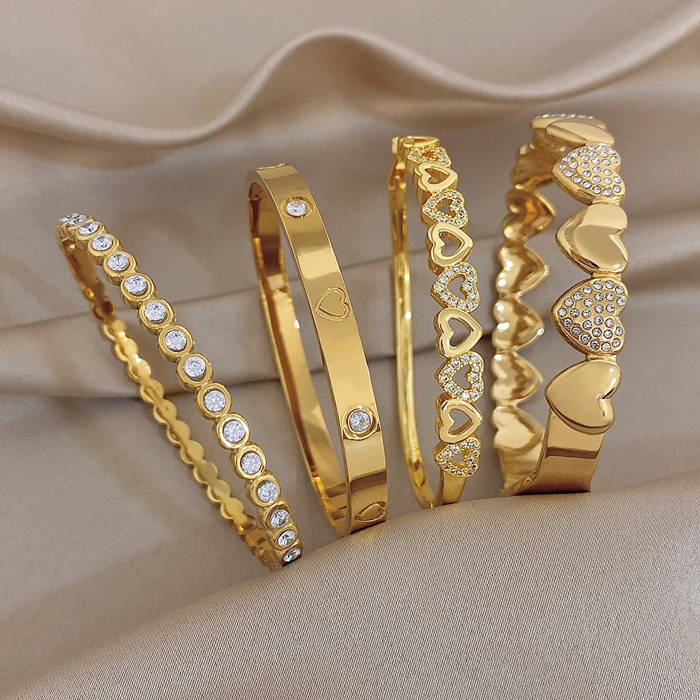 Romantic Heart Circular Zircon Stainless Steel Bangle for Women No Fade Golden Waterproof Spring Bracelet Valentine's Day Gift
Romantic Heart Circular Zircon Stainless Steel Bangle for Women No Fade Golden Waterproof Spring Bracelet Valentine's Day Gift
