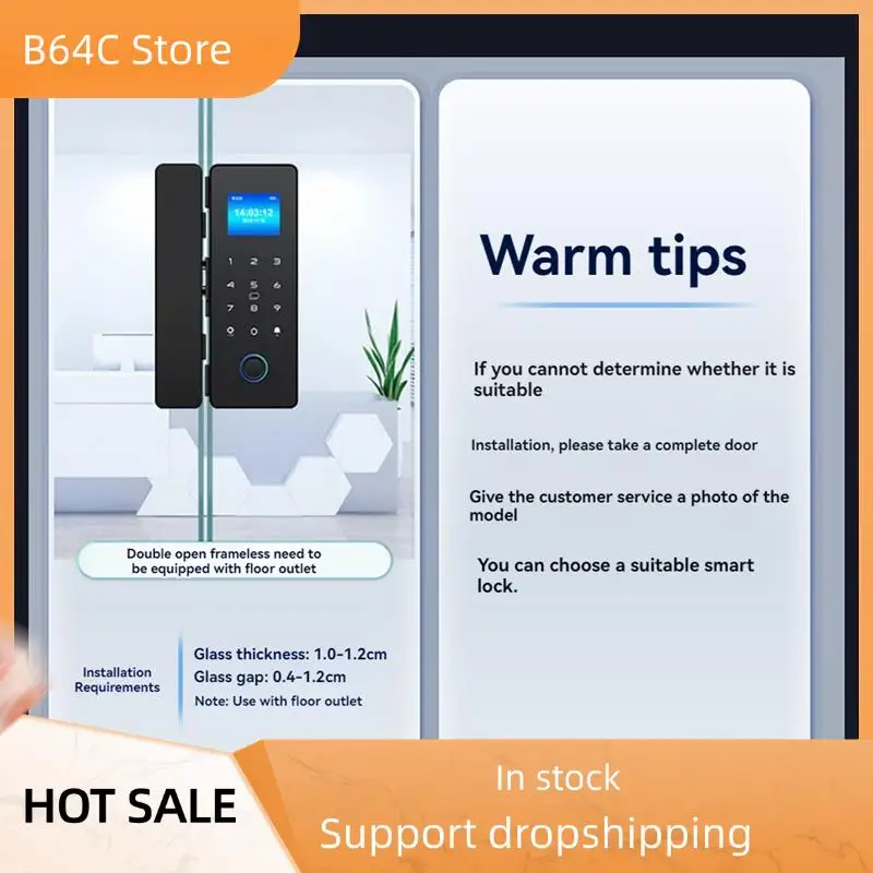 B64C Double Glass Door Lock Smart Lock APP Biometric Swiping Card Fingerprint Password Lock Glass Door Locks For Office Door
B64C Double Glass Door Lock Smart Lock APP Biometric Swiping Card Fingerprint Password Lock Glass Door Locks For Office Door